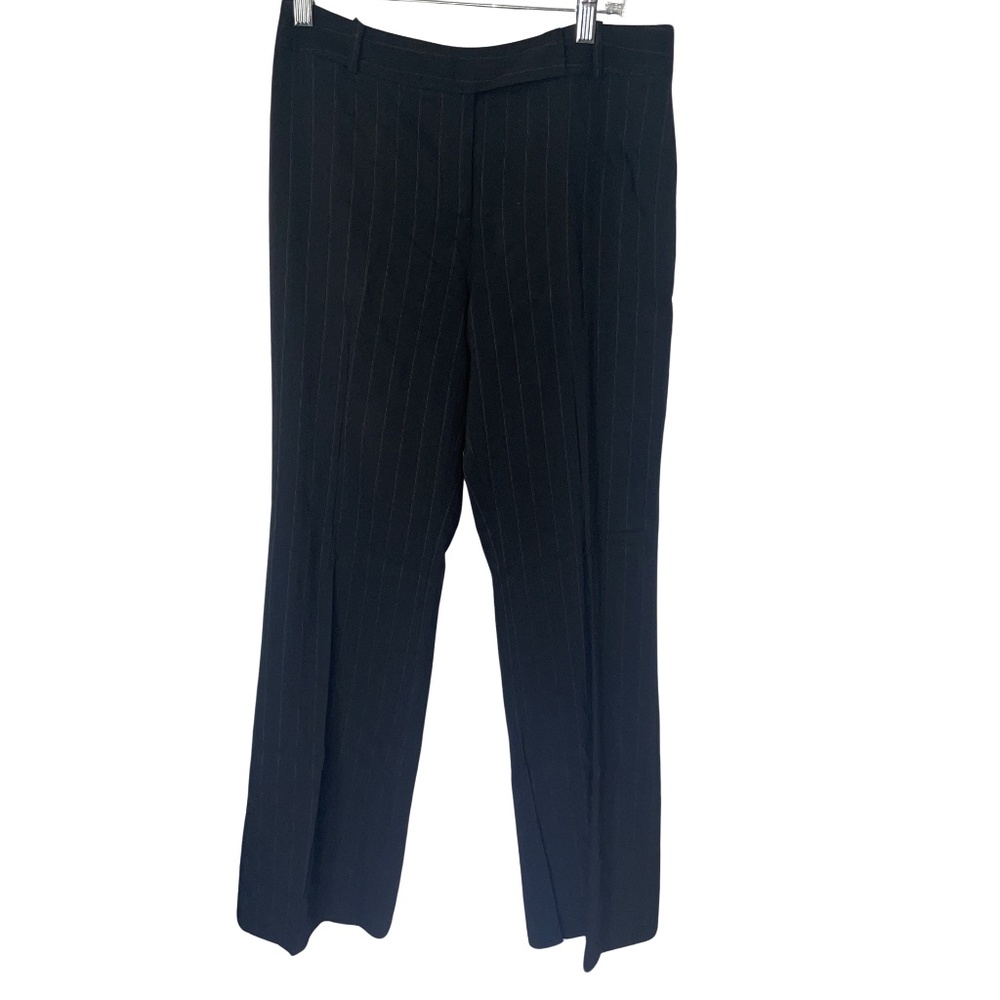 Ann Taylor Pin Stripe Virgin Wool Blend Black Dress Pants Straight Leg Size 6